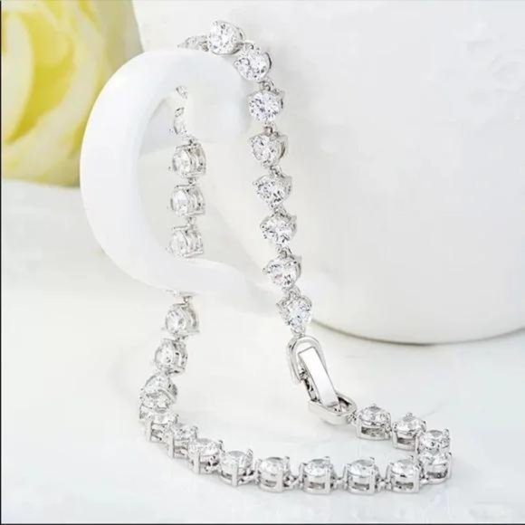 NEW 925 STERLING SILVER ROUND DIAMOND TENNIS BRACELET - Picture 6 of 7